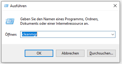 cleanmgr in das Ausführen-Dialogfeld eingeben