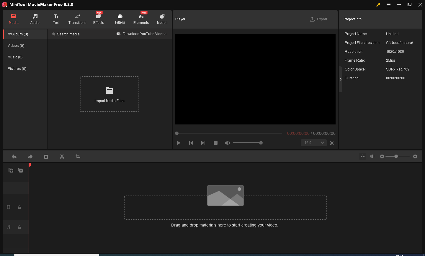 Oberfläche von MiniTool MovieMaker