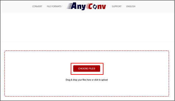 Click the CHOOSE FILES button in AnyConv to import the target OGA file