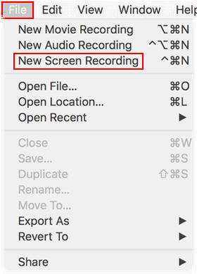 Select New Screen Recording from the drop-down menu of File