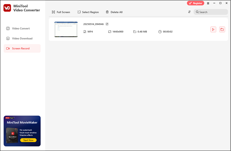 Check the recorded video in the Screen Record section