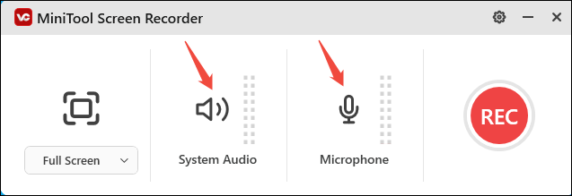 Click on the audio icons in MiniTool Screen Recorder to specify the audio settings