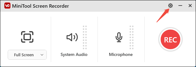 Click on the Settings icon in MiniTool Screen Recorder to access the setup page