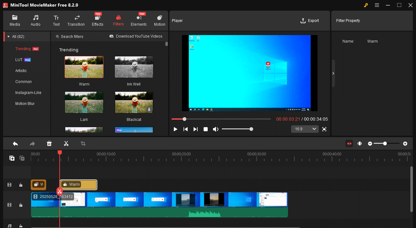 The user interface of MiniTool MovieMaker