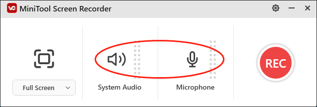 Click on audio icons in MiniTool Screen Recorder to control the audio recording