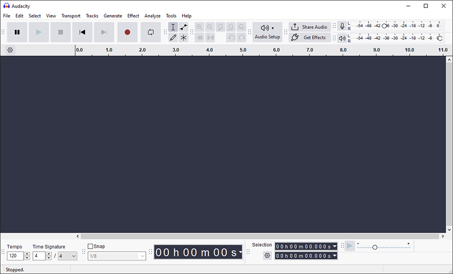The main interface of Audacity