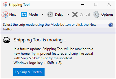 The interface of Snipping Tool