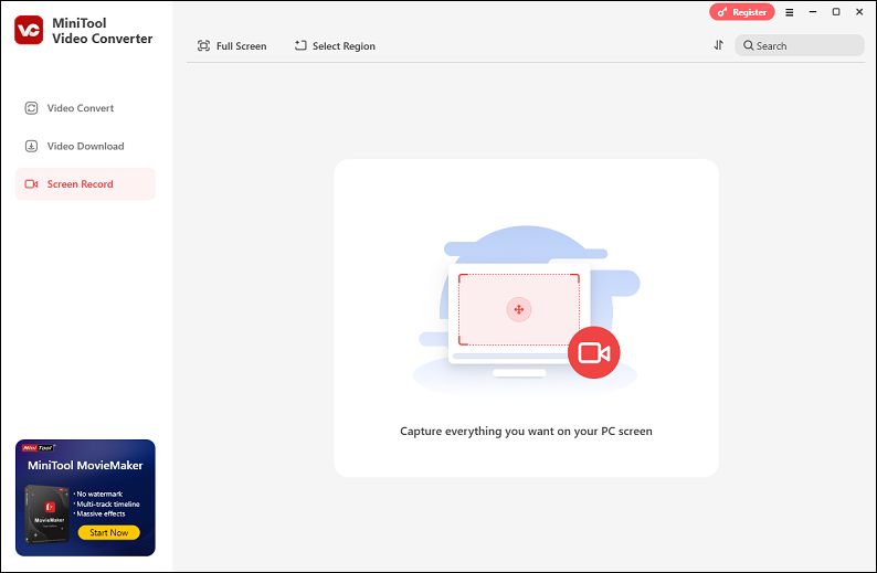 The Screen Record section of MiniTool Video Converter
