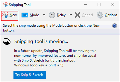 Click on New option in Snipping Tool