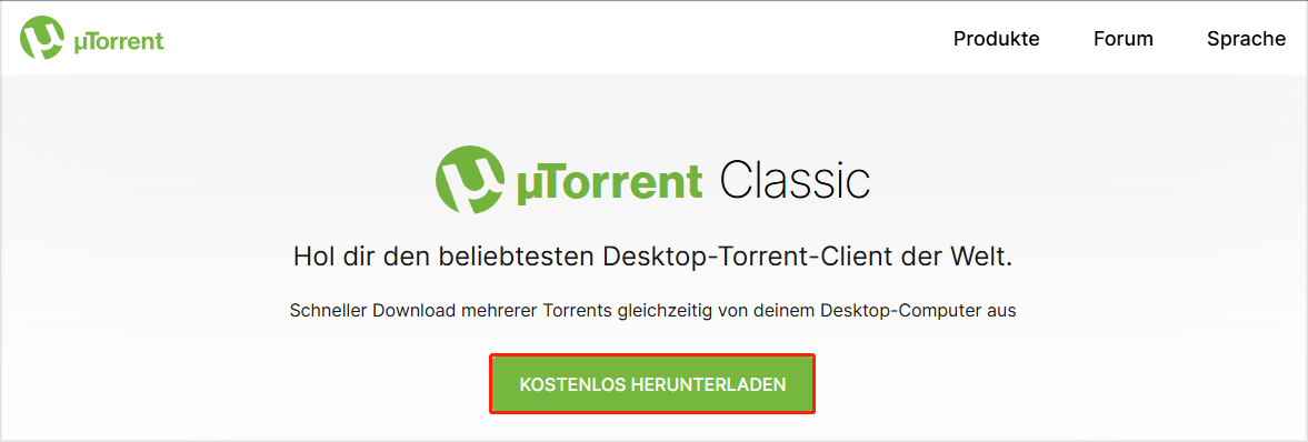 klicken Sie auf „KOSTENLOS HERUNTERLADEN“, um µTorrent zu erhalten