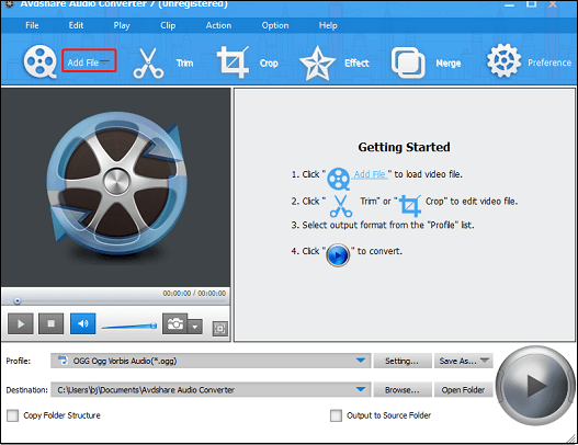 Click the Add File option to import the target VCD file in Avdshare Audio Converter
