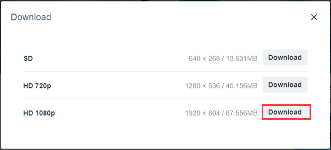 Click the Download button and select the desired option from the pop-up window to download Vimeo to MP4 format