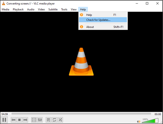 Click Help and select the Check for Updates… option in VLC for VLC updating
