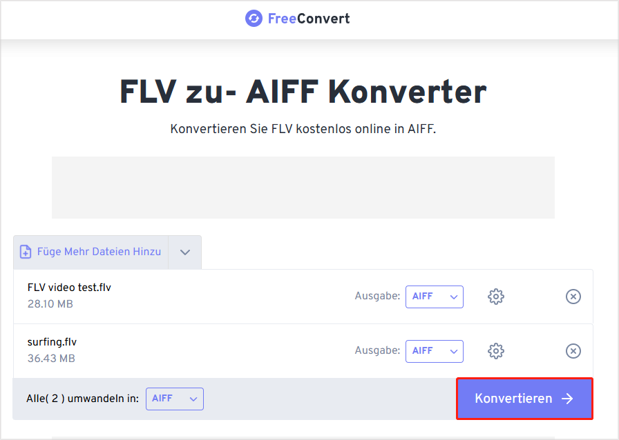 zum Start der Konvertierung klicken Sie auf „Konvertieren“