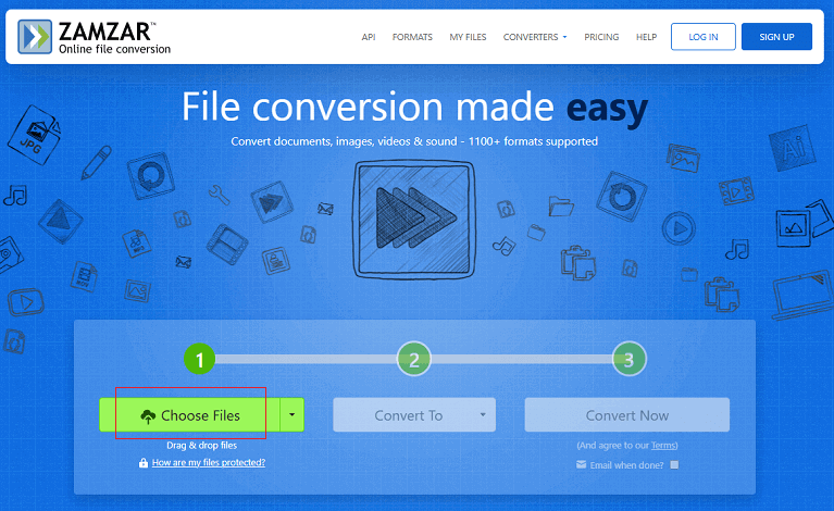Click the Choose Files button to add the target AIFC file in Zamzar for format conversion