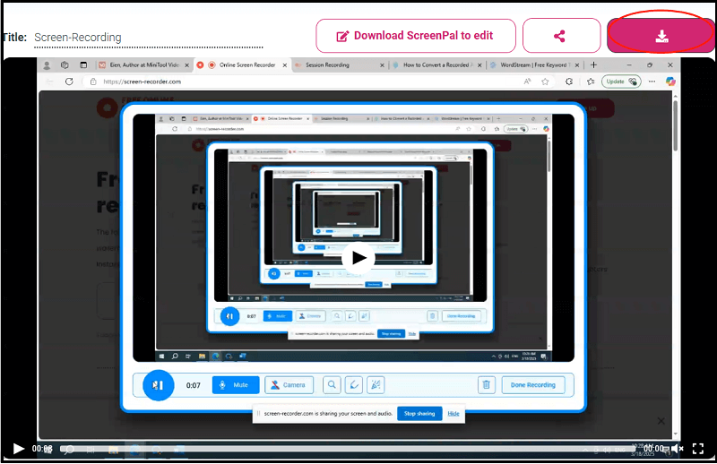 Aufzeichnung durch Klicken auf das Download-Symbol im MP4-Format speichern