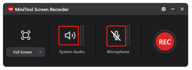 Systemaudio und Mikrofon durch Klicken auf die entsprechenden Symbole aktivieren oder deaktivieren