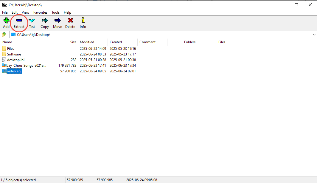 Click on Extract in 7-Zip to access the Extract window