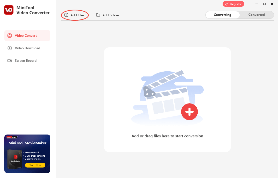 Click on Add Files in MiniTool Video Converter to import your files