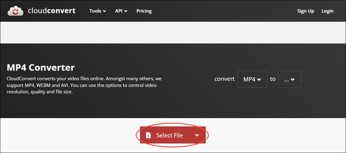 Click on Select File in CloundConvert to import your file