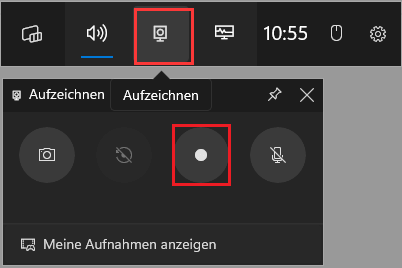 klicken Sie in Xbox Game Bar auf „Aufzeichnung starten“, um den Bildschirm aufzunehmen, oder auf das Kamerasymbol, um einen Screenshot zu machen