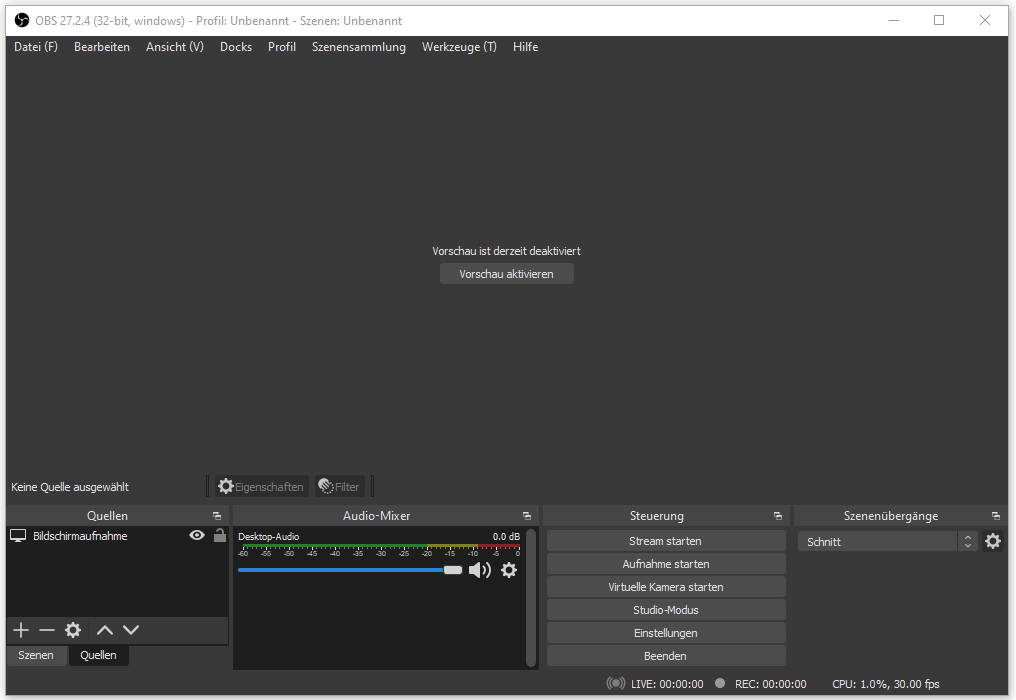 Oberfläche von OBS Studio