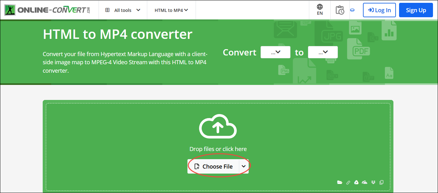 Click on Choose File in Online-Convert to import your HTML file