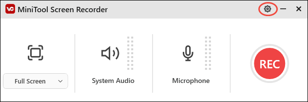 Click on the Settings icon in MiniTool Screen Recorder to access the Settings interface