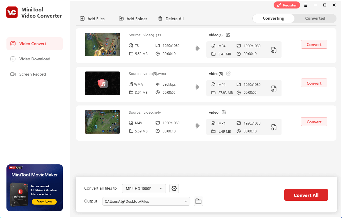 The user interface of MiniTool Video Converter