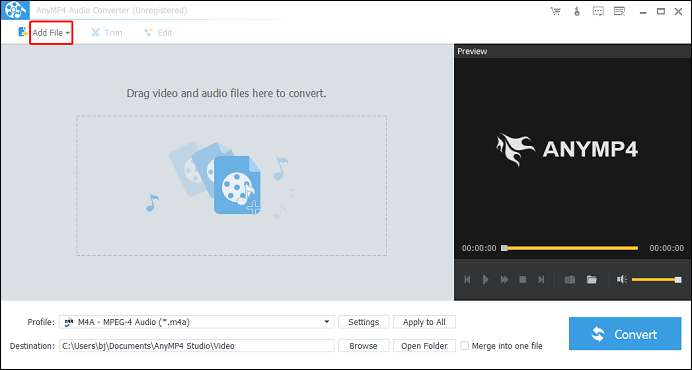 Click the Add File button to add the QCP file in AnyMP4 Audio Converter