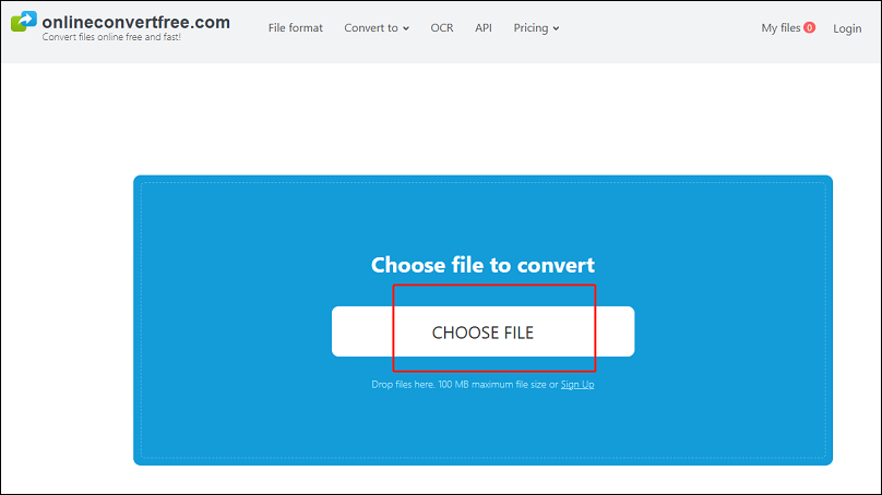 Click the CHOOSE FILE button to import the target QCP file in OnlineConvertFree