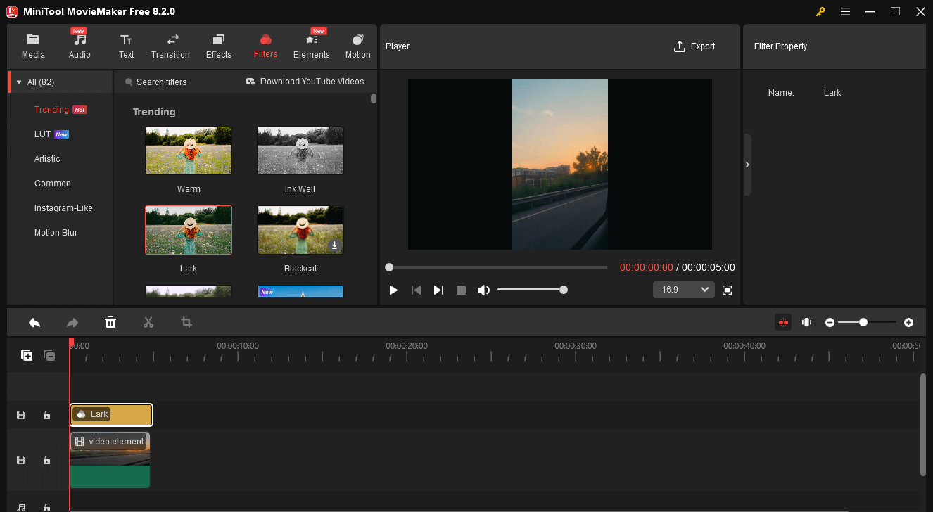 The user interface of MiniTool MovieMaker