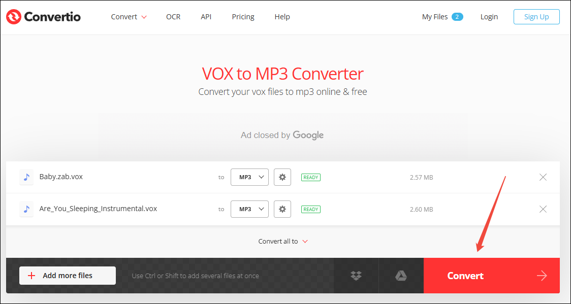 Click on Convert in Convertio to commence the conversion process