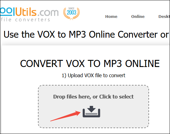 Click on the down arrow icon in CoolUtils to import your VOX file