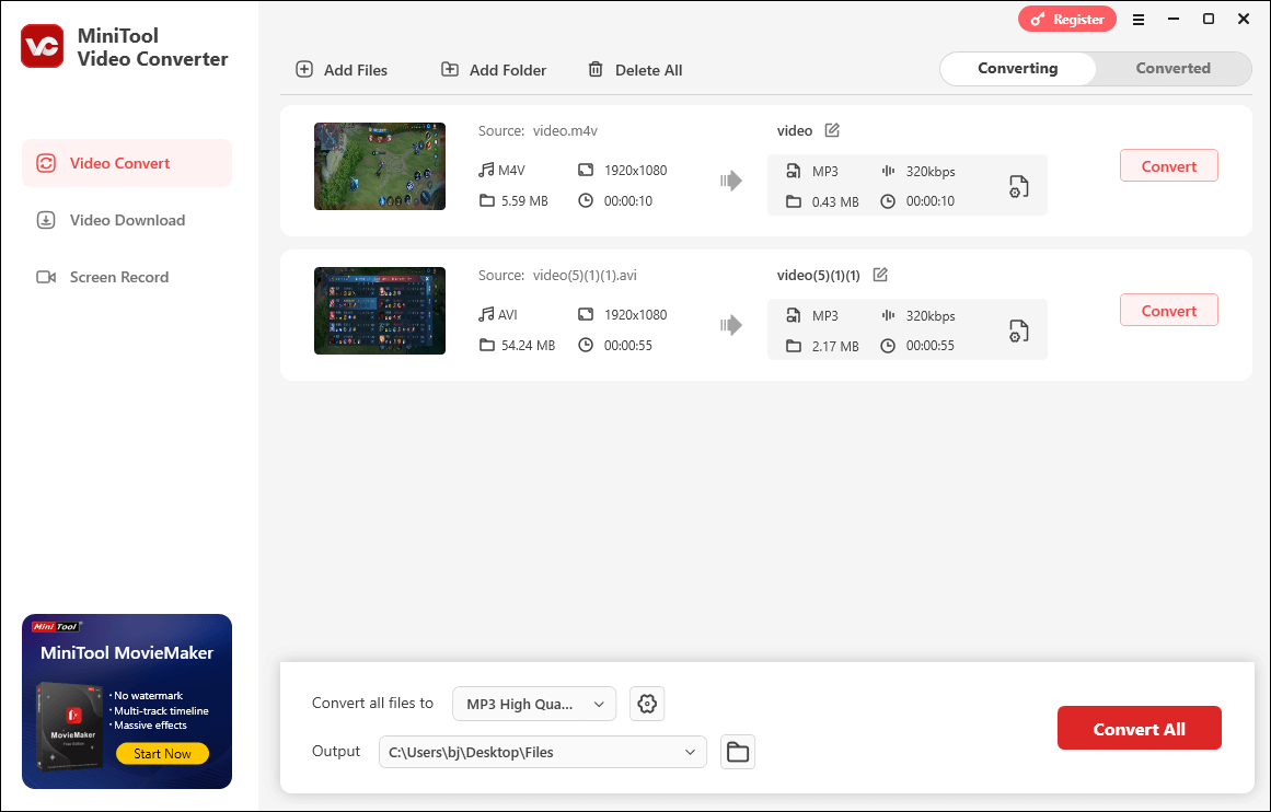 The user interface of MiniTool Video Converter