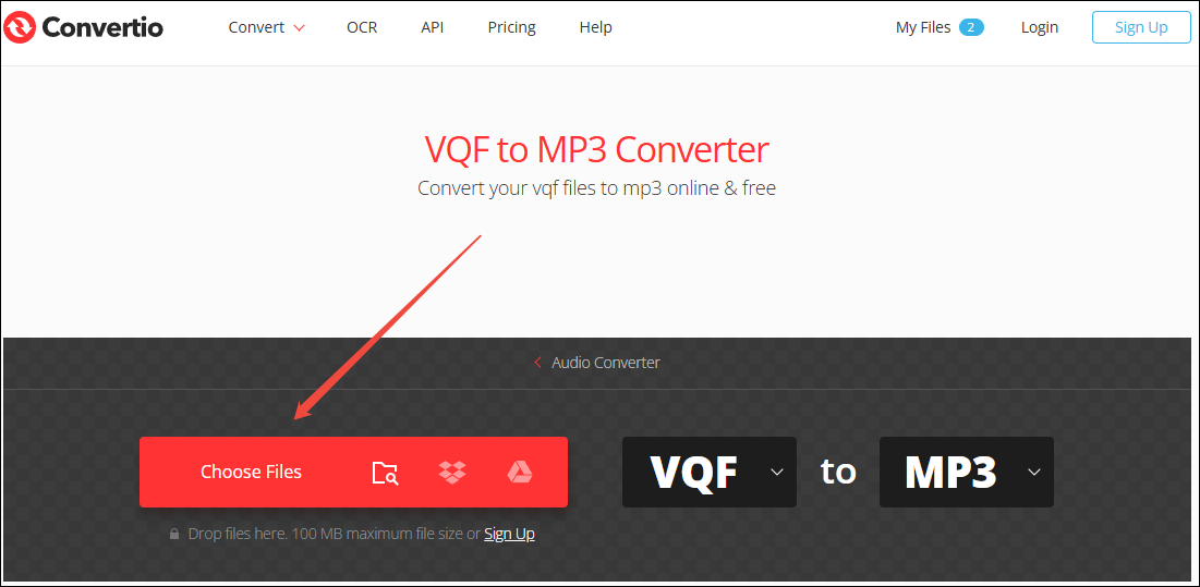 Click on Choose Files in Convertio to upload your VQF files