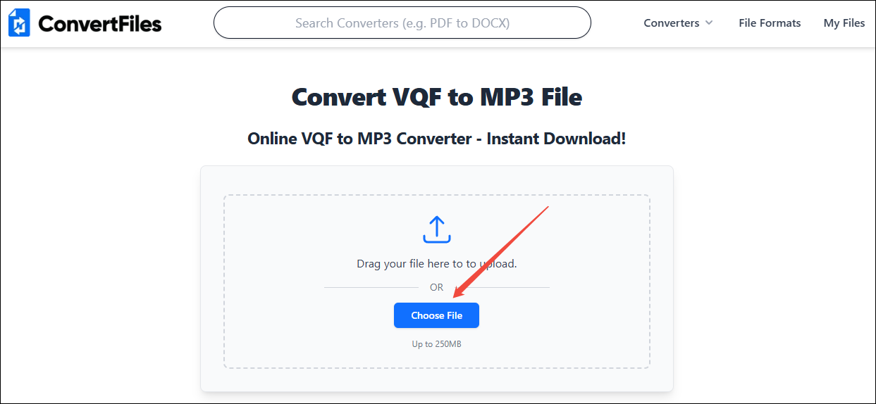 Click on Choose File in Convert Files to import your VQF files