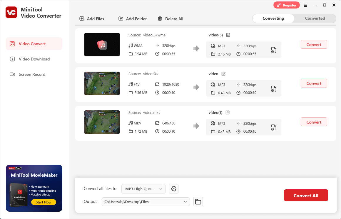 The user interface of MiniTool Video Converter