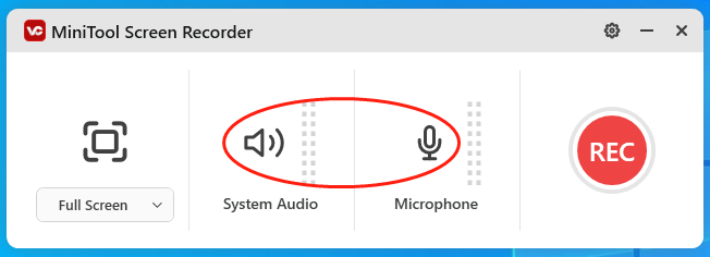 Audioquelle in MiniTool Screen Recorder durch Klicken auf Symbole für Systemaudio und Mikrofon verwalten