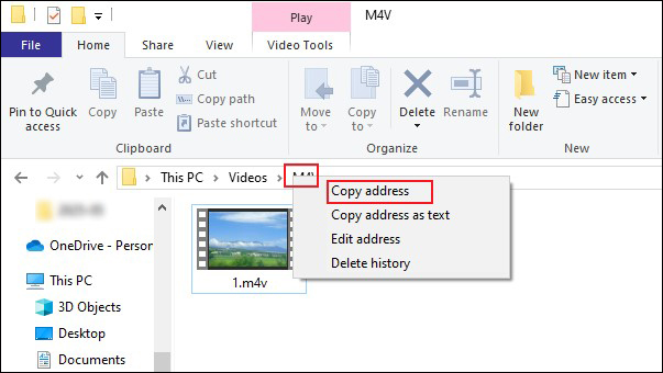 Right-click on the target folder and choose the Copy address option