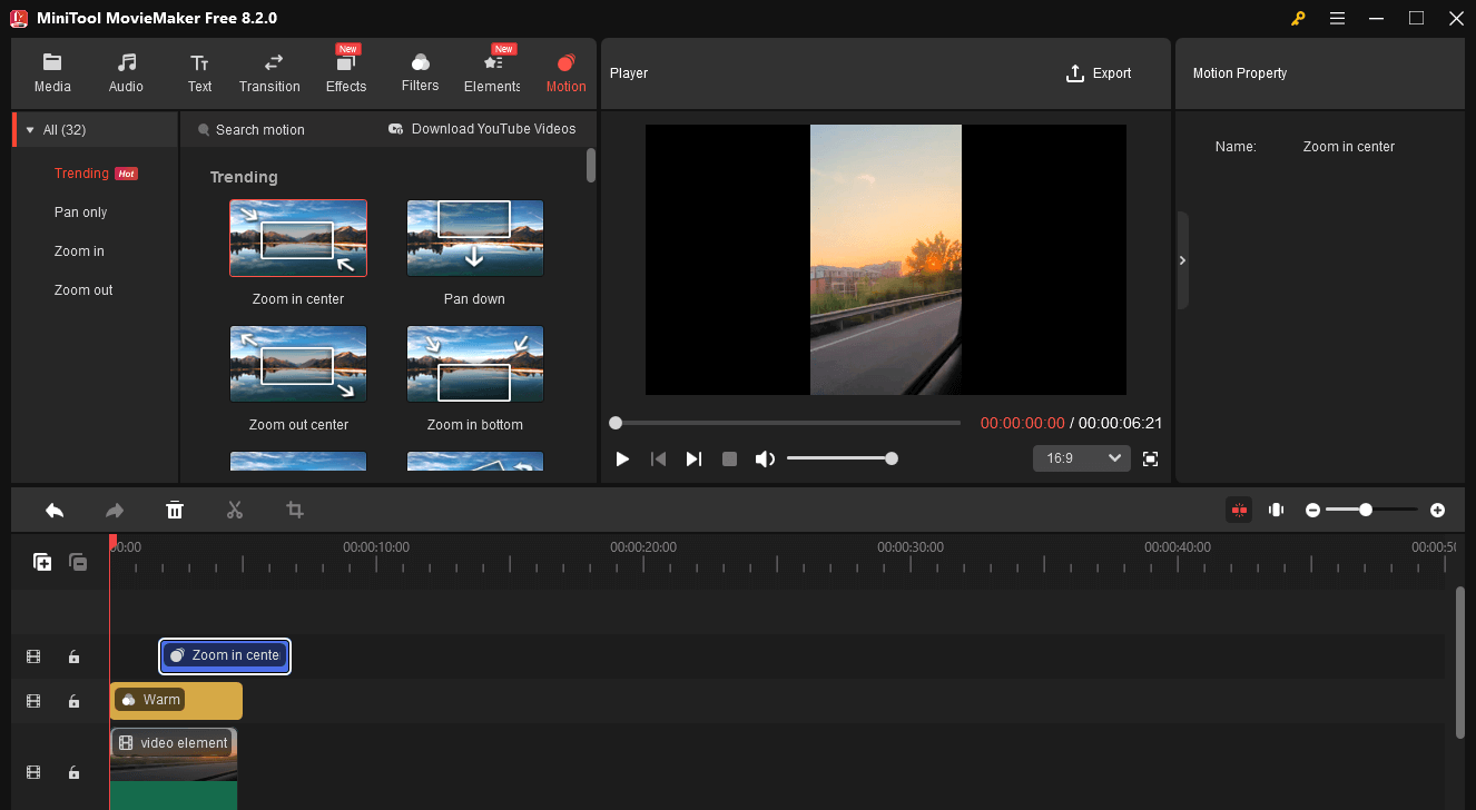 The user interface of MiniTool MovieMaker