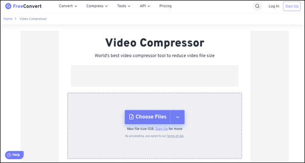 The compression interface of FreeConvert