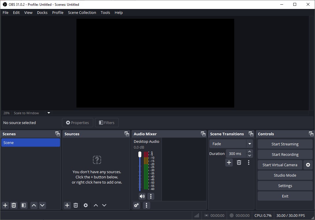 The main interface of OBS
