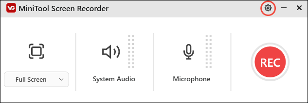 Click on the Settings icon in MiniTool Screen Recorder to enter the Settings window