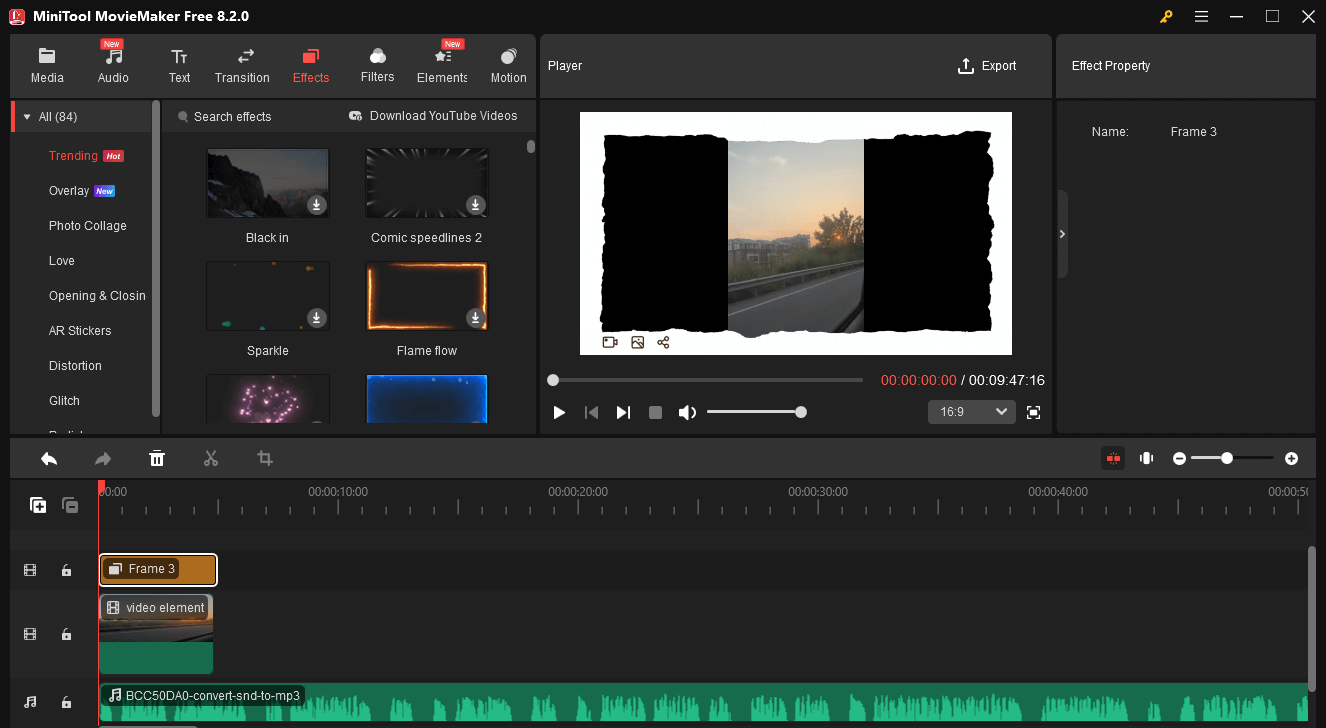 The user interface of MiniTool MovieMaker