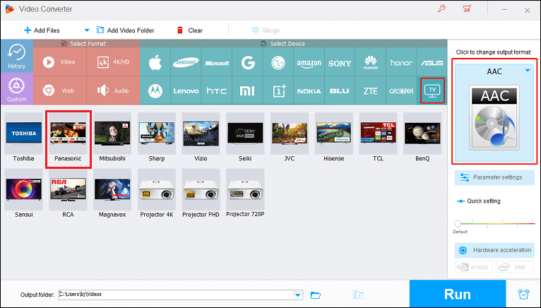 Choose Panasonic as the output format in HD Video Converter Factory Pro for conversion