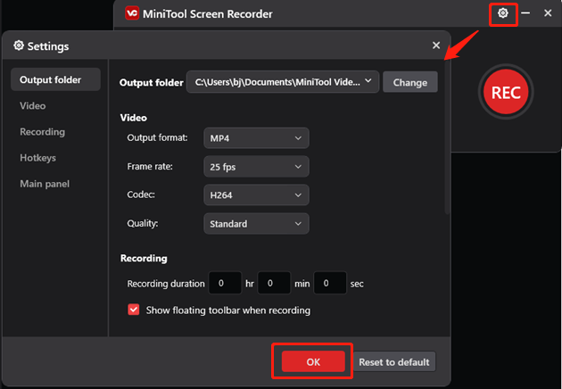 Click the gear icon at the top right to open the Settings window and adjust the settings