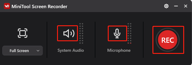 Set the audio settings and click REC to start recording in MiniTool Screen Recorder