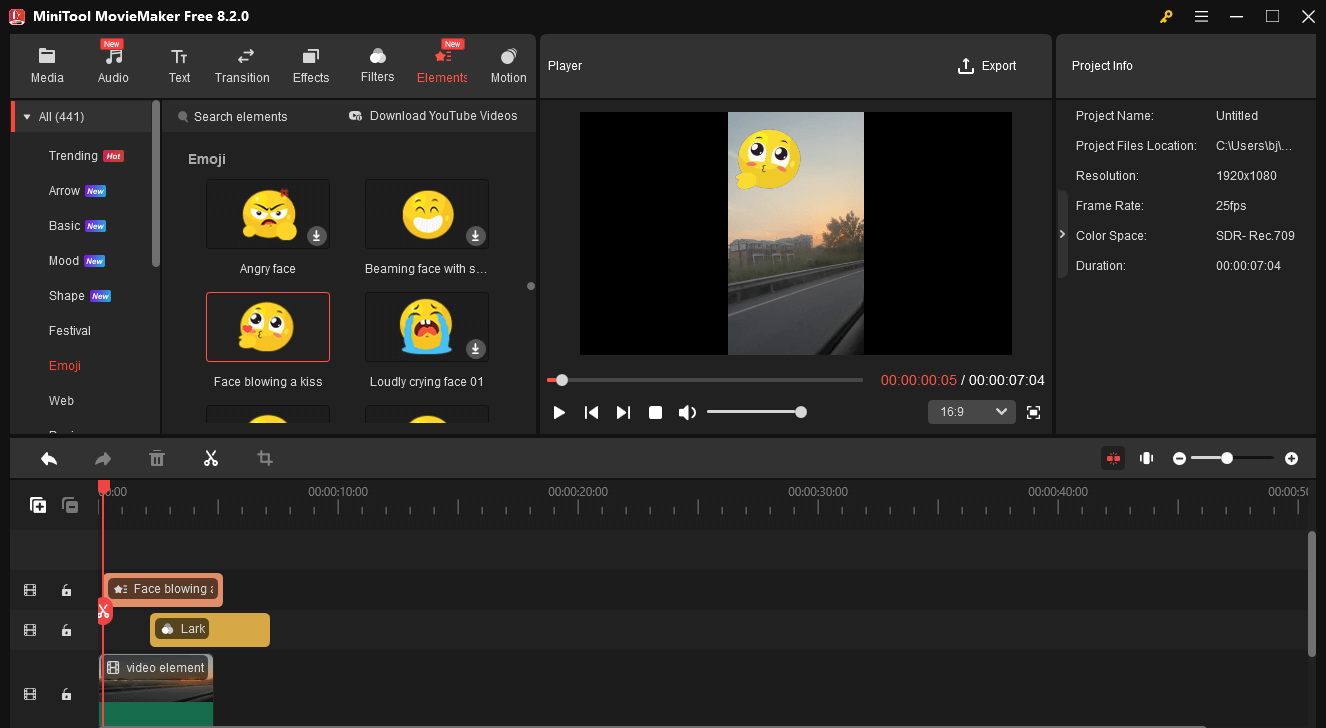 The user interface of MiniTool MovieMaker