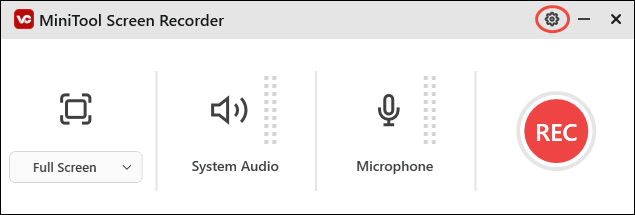 Click on the gear icon in MiniTool Screen Recorder to enter the Settings window